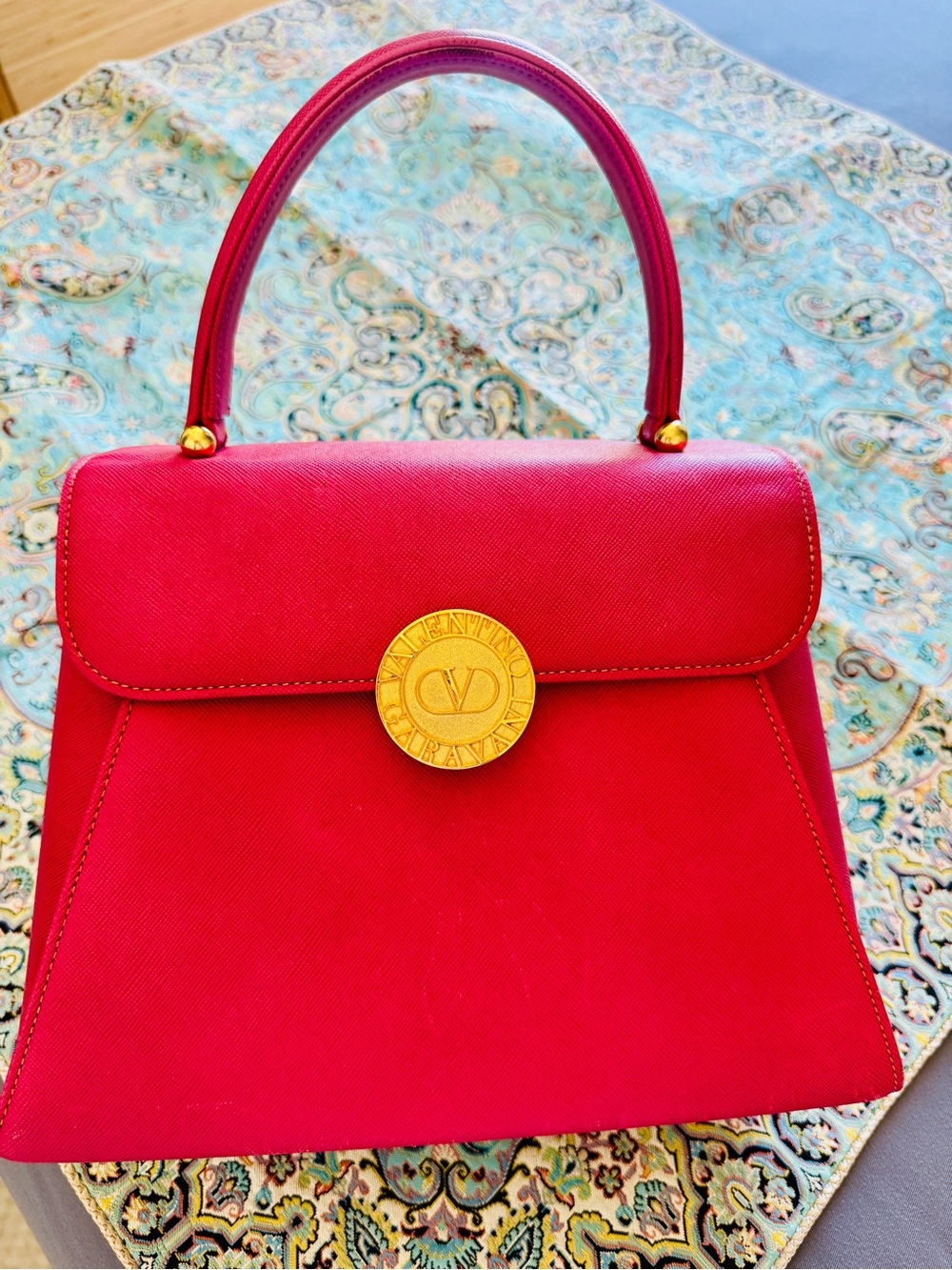 Valentino Garavani Fuchsia Leather Top-Handle Satchel with Gold Medallion